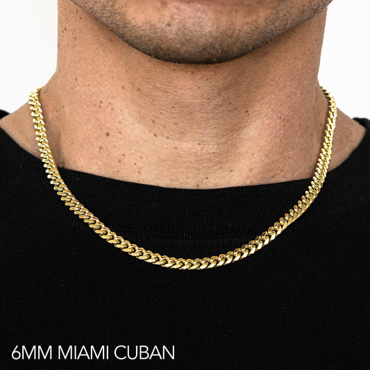 10K 6MM YELLOW GOLD HOLLOW MIAMI CUBAN 16" CHAIN NECKLACE
