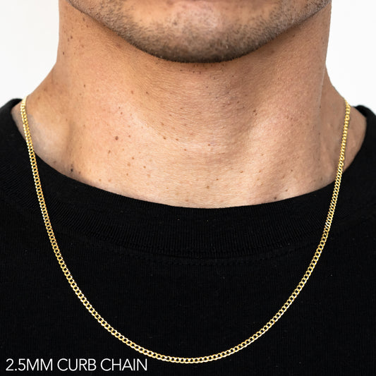 10K 2.5MM YELLOW GOLD SOLID CURB 30" CHAIN NECKLACE