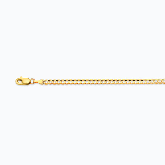 10K 2.5MM YELLOW GOLD SOLID CURB 9" CHAIN BRACELET