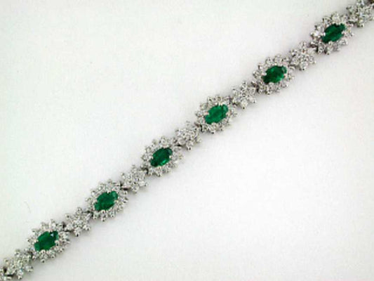 EFFY 18K WHITE GOLD DIAMOND,ZAMBIAN EMERALD BRACELET