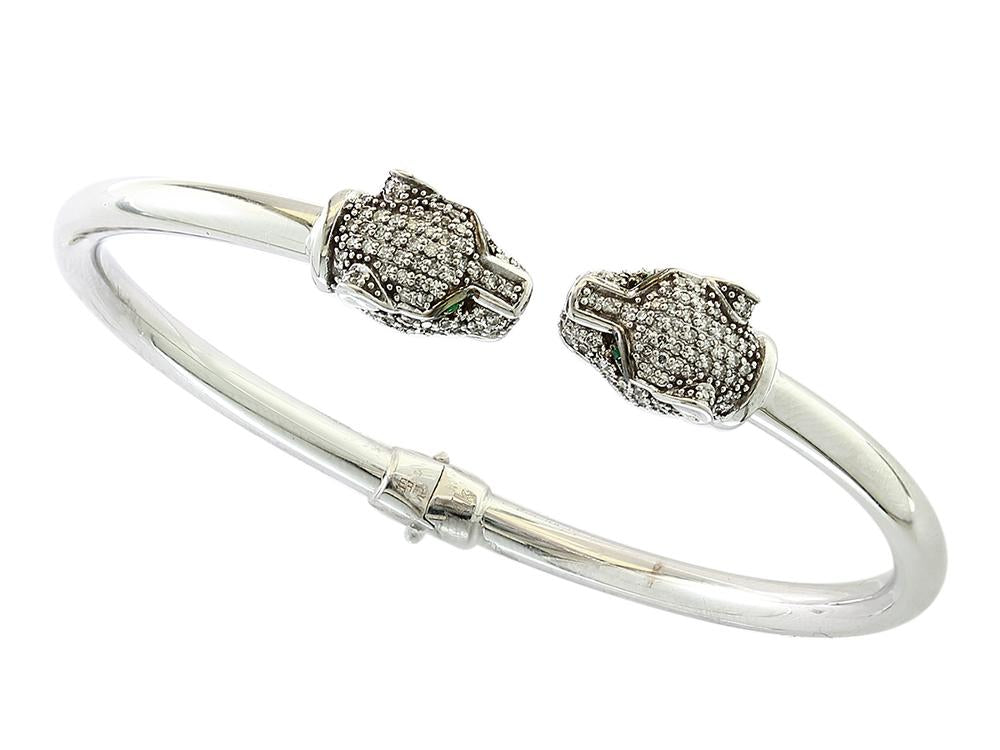 EFFY 14K WHITE GOLD DIAMOND,NATURAL EMERALD BANGLE