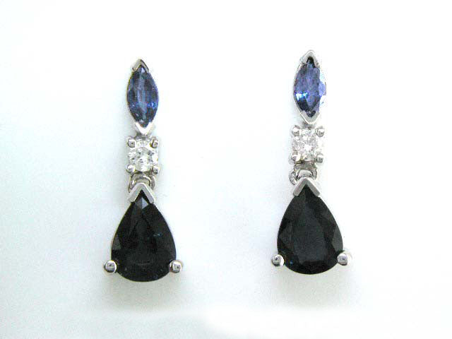 EFFY 14K WHITE GOLD DIAMOND,NATURAL CEYLON SAPPHIRE,NATURAL SAPPHIRE EARRINGS