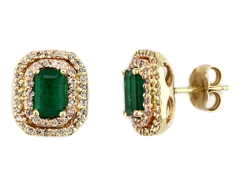 EFFY 14K YELLOW GOLD DIAMOND,NATURAL EMERALD EARRINGS