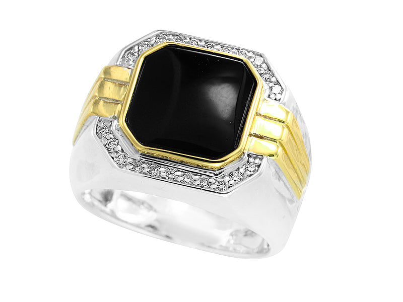 EFFY 925 STERLING SILVER/14K YELLOW GOLD DIAMOND,ONYX RING