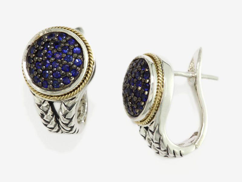 EFFY 925 18K YELLOW GOLD/SILVER SAPPHIRE EARRINGS