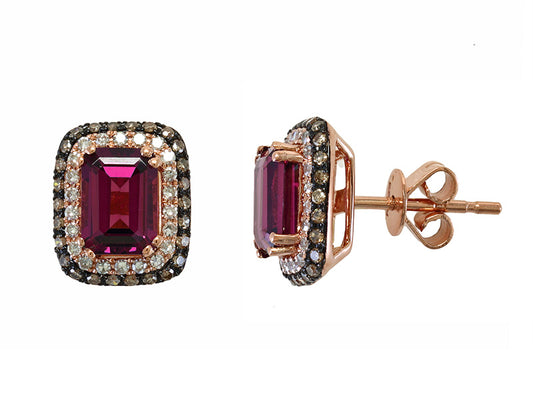 EFFY 14K ROSE GOLD DIAMOND, BROWN DIAMOND and RHODOLITE EARRINGS