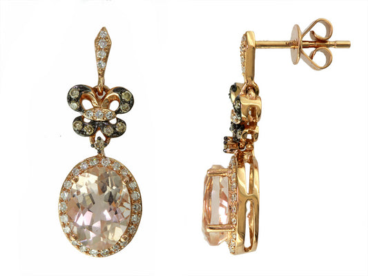 EFFY 14K ROSE GOLD DIAMOND,BROWN DIAMOND,MORGANITE EARRINGS