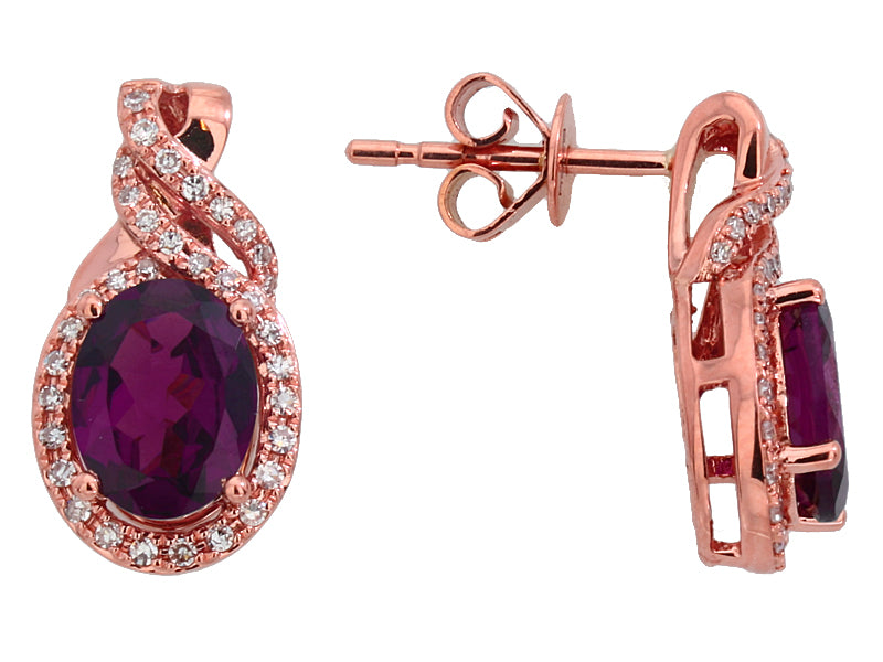 EFFY 14K ROSE GOLD DIAMOND and RHODOLITE EARRINGS