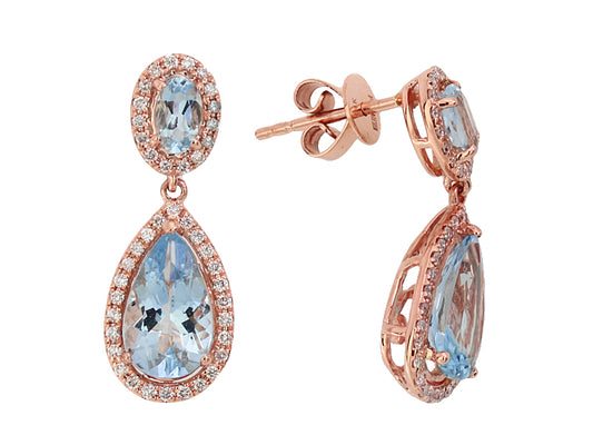 EFFY 14K ROSE GOLD DIAMOND,AQUAMARINE EARRINGS