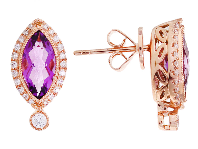 EFFY 14K ROSE GOLD DIAMOND and AMETHYST EARRINGS