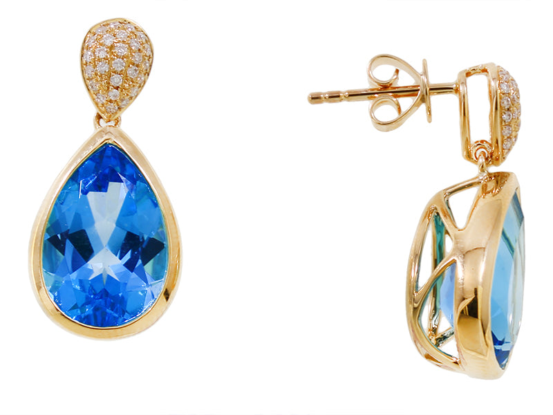 EFFY 14K YELLOW GOLD DIAMOND,BLUE TOPAZ EARRINGS