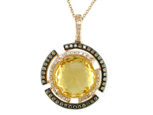 EFFY 14K ROSE GOLD DIAMOND, BROW DIAMOND, AND CITRINE PENDANT