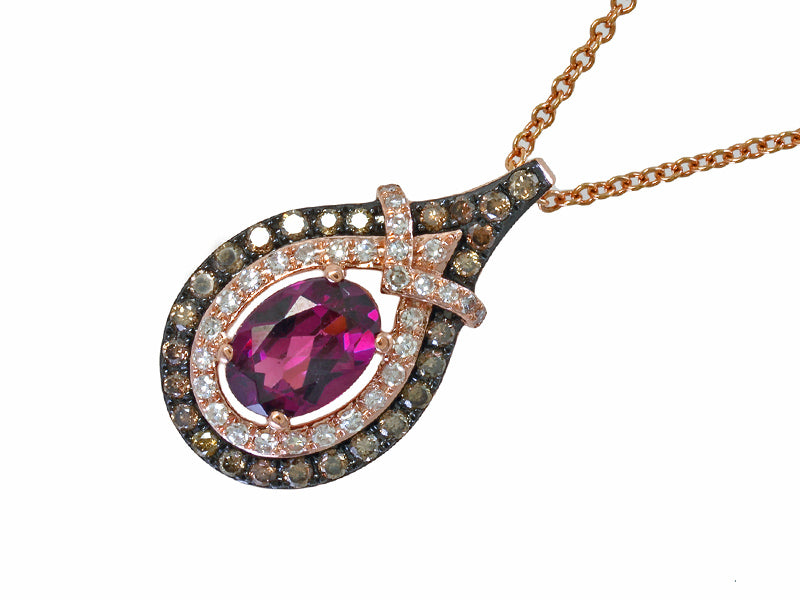 EFFY 14K ROSE GOLD DIAMOND, BROWN DIAMOND and RHODOLITE PENDANT