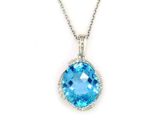 EFFY 14K WHITE GOLD DIAMOND,BLUE TOPAZ PENDANT