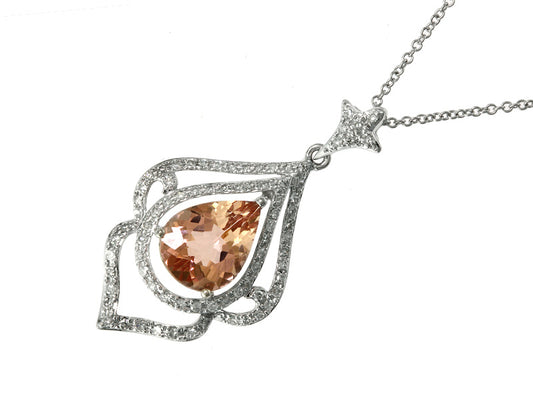 EFFY EFFY 14K WHITE GOLD DIAMOND,MORGANITE PENDANT