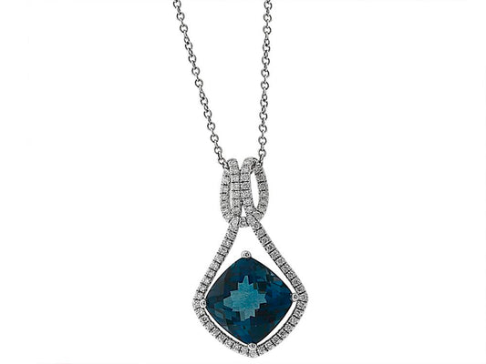 EFFY 14K WHITE GOLD DIAMOND,LONDON BLUE TOPAZ PENDANT