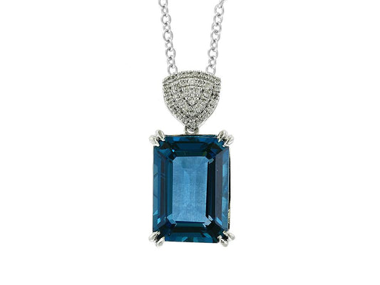 EFFY 14K WHITE GOLD DIAMOND,LONDON BLUE TOPAZ PENDANT