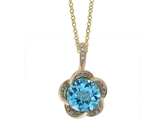 EFFY 14K YELLOW GOLD DIAMOND,BLUE TOPAZ PENDANT