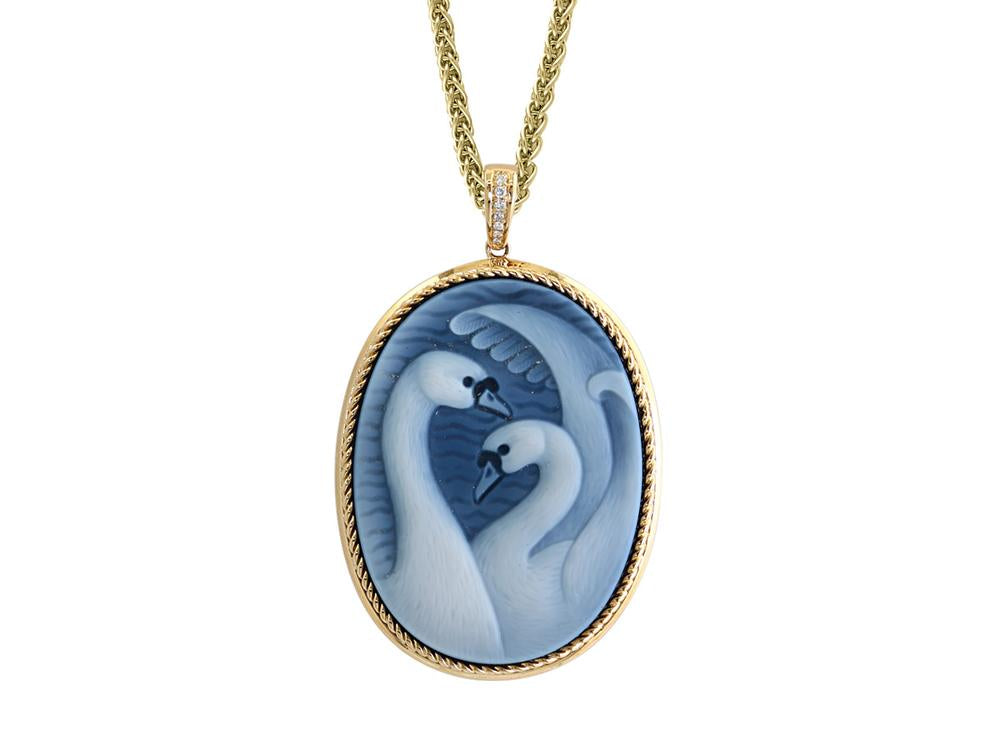 EFFY 14K YELLOW GOLD DIAMOND,AGATE CAMEO PENDANT