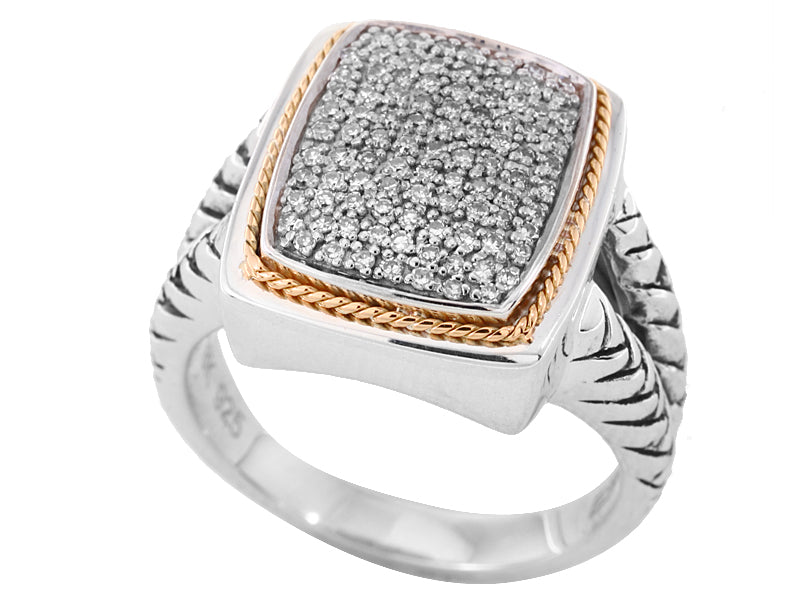 EFFY 925 18K YELLOW GOLD/SILVER DIAMOND RING