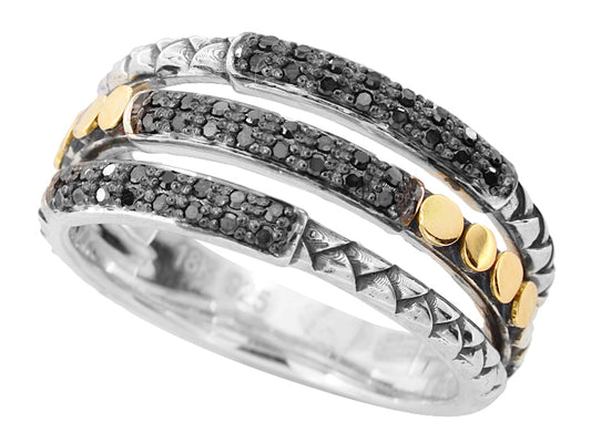 EFFY 925 18K YELLOW GOLD/SILVER BLACK DIAMOND RING