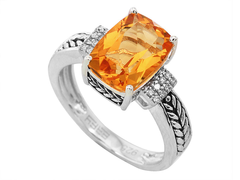 EFFY 925 STERLING SILVER DIAMOND,CITRINE RING