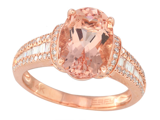 EFFY 14K ROSE GOLD DIAMOND,MORGANITE RING