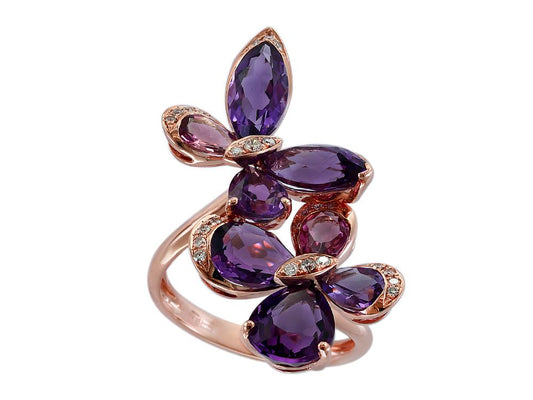 EFFY 14K ROSE GOLD DIAMOND,AMETHYST,PINK TOURMALINE RING