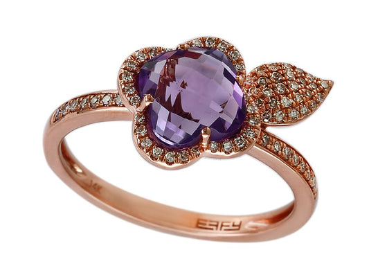 EFFY 14K ROSE GOLD DIAMOND,PINK AMETHYST RING