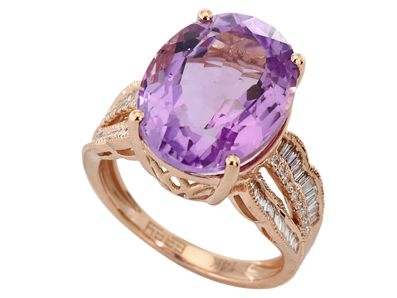 EFFY 14K ROSE GOLD DIAMOND,PINK AMETHYST RING SIZE 8