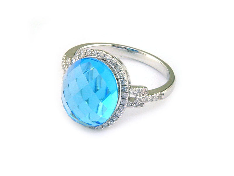 EFFY EFFY 14K WHITE GOLD DIAMOND,BLUE TOPAZ RING