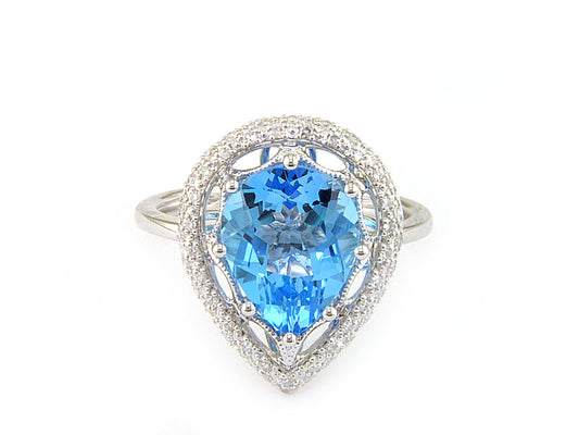 EFFY 14K WHITE GOLD DIAMOND and BLUE TOPAZ RING