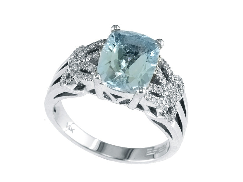 EFFY 14K WHITE GOLD DIAMOND and AQUAMARINE RING