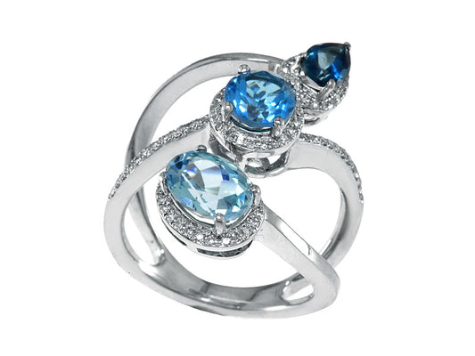 EFFY EFFY 14K WHITE GOLD DIAMOND,BLUE TOPAZ,LONDON BLUE TOPAZ,SKY BLUE TOPAZ RING