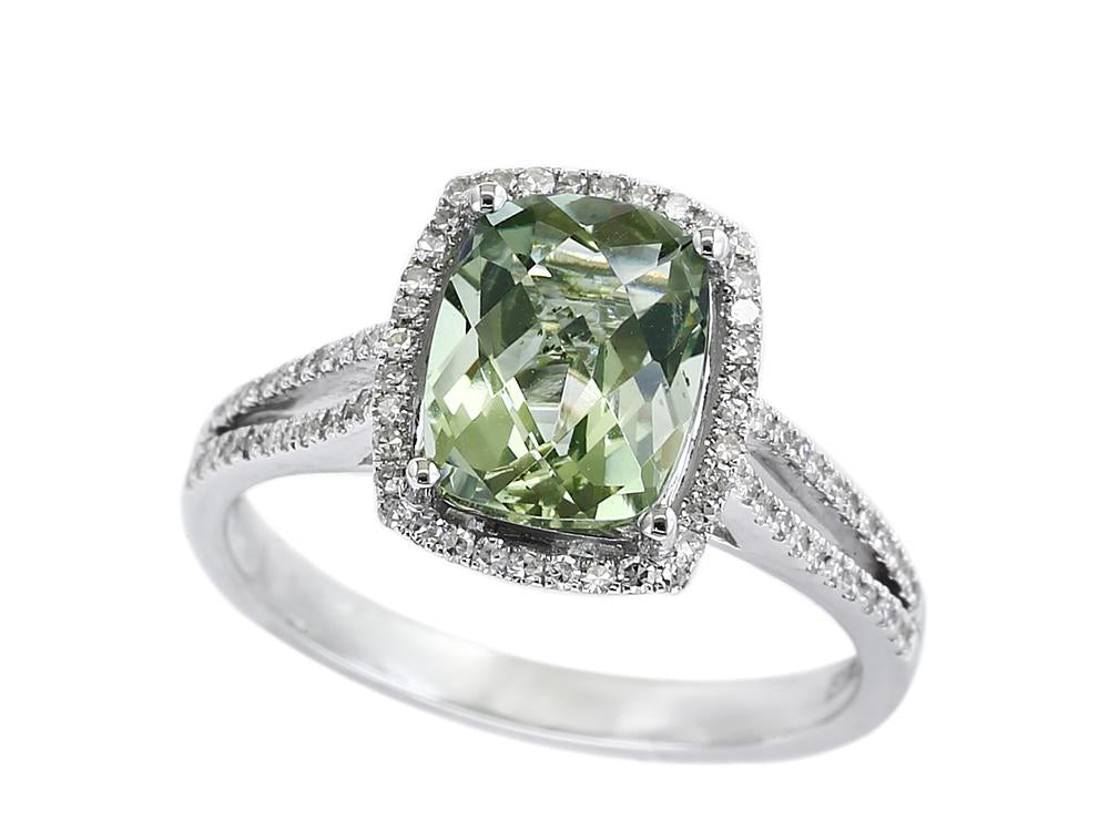 EFFY 14K WHITE GOLD DIAMOND and GREEN AMETHYST RING