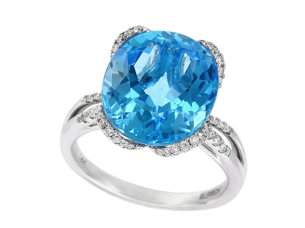 EFFY 14K WHITE GOLD DIAMOND,BLUE TOPAZ RING