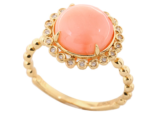 EFFY 14K YELLOW GOLD DIAMOND,CORAL RING