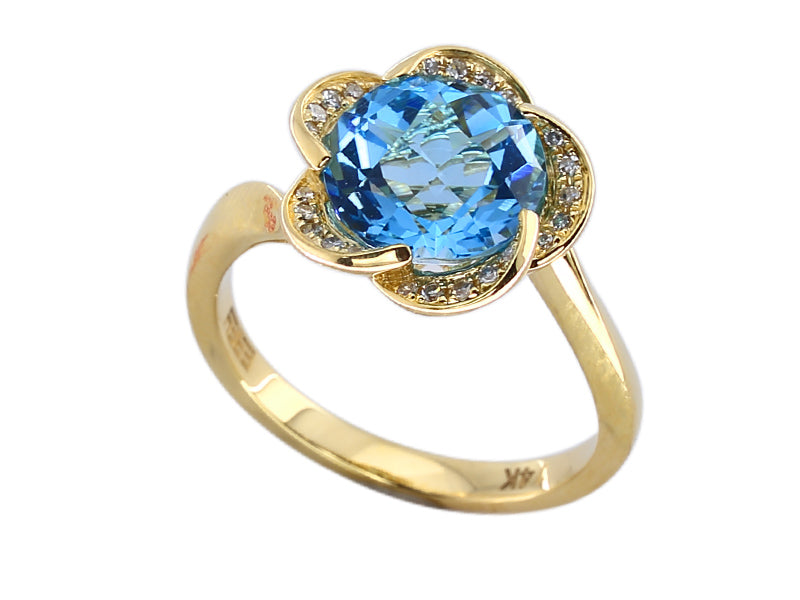 EFFY 14K YELLOW GOLD DIAMOND,BLUE TOPAZ RING