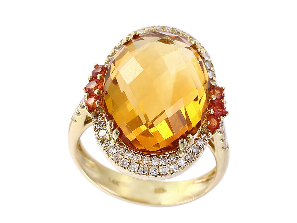 EFFY 14K YELLOW GOLD DIAMOND and CITRINE RING