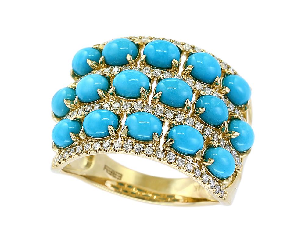 EFFY 14K YELLOW GOLD DIAMOND,TURQUOISE RING