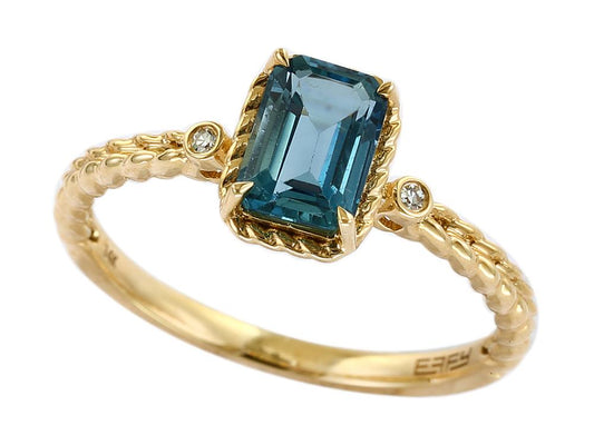 EFFY 14K YELLOW GOLD DIAMOND,LONDON BLUE TOPAZ RING