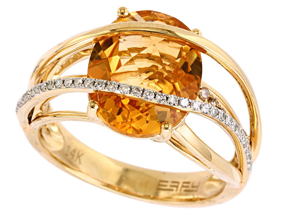 EFFY 14K YELLOW GOLD DIAMOND,CITRINE,BROWN DIAMOND RING