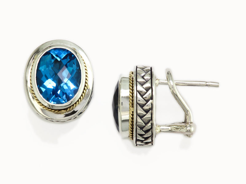 EFFY 925 18K YELLOW GOLD/SILVER BLUE TOPAZ EARRINGS