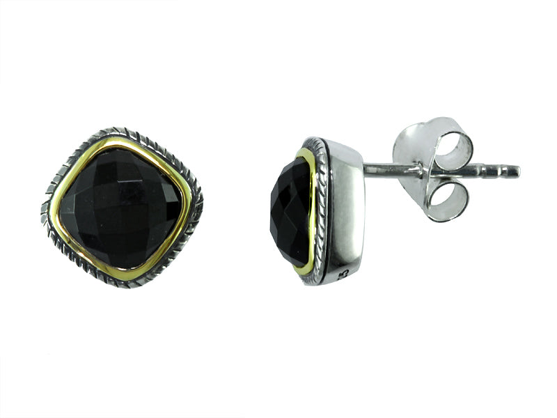 EFFY 925 18K YELLOW GOLD/SILVER ONYX EARRINGS