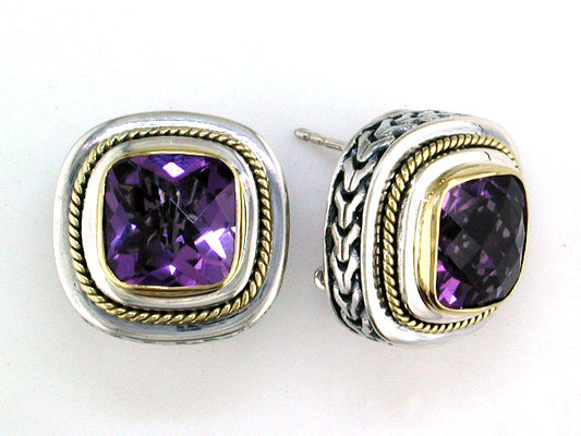 EFFY 925 18K YELLOW GOLD/SILVER AMETHYST EARRINGS