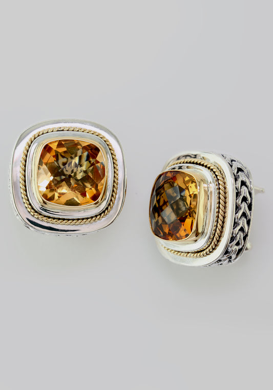 Effy 925 18K Yellow Gold/Silver Citrine Earrings