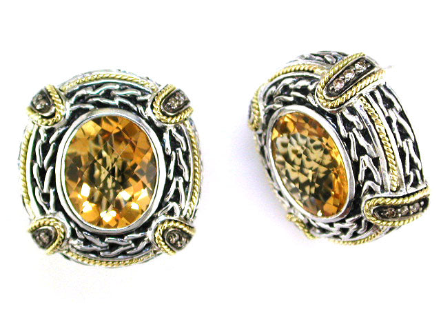 EFFY 925 18K YELLOW GOLD/SILVER BROWN DIAMOND, AND CITRINE EARRINGS