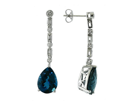 EFFY 14K WHITE GOLD DIAMOND,LONDON BLUE TOPAZ EARRINGS