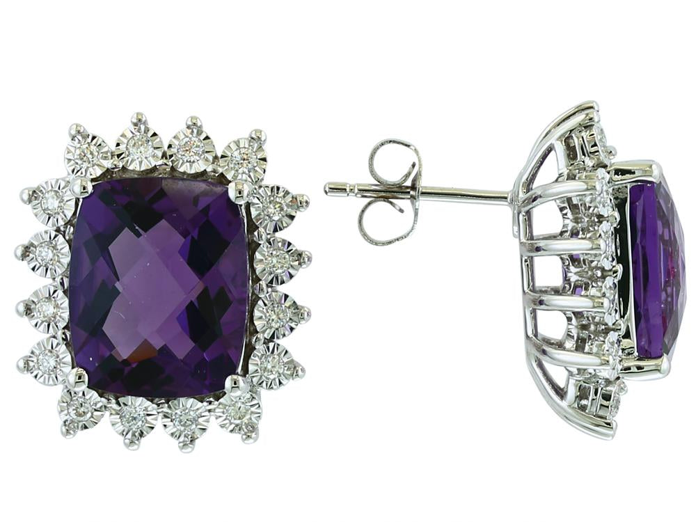 EFFY 14K WHITE GOLD DIAMOND,AMETHYST EARRINGS