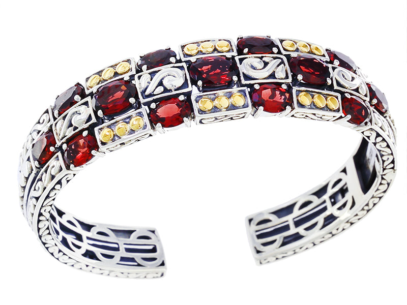 EFFY 925 18K YELLOW GOLD/SILVER GARNET BANGLE